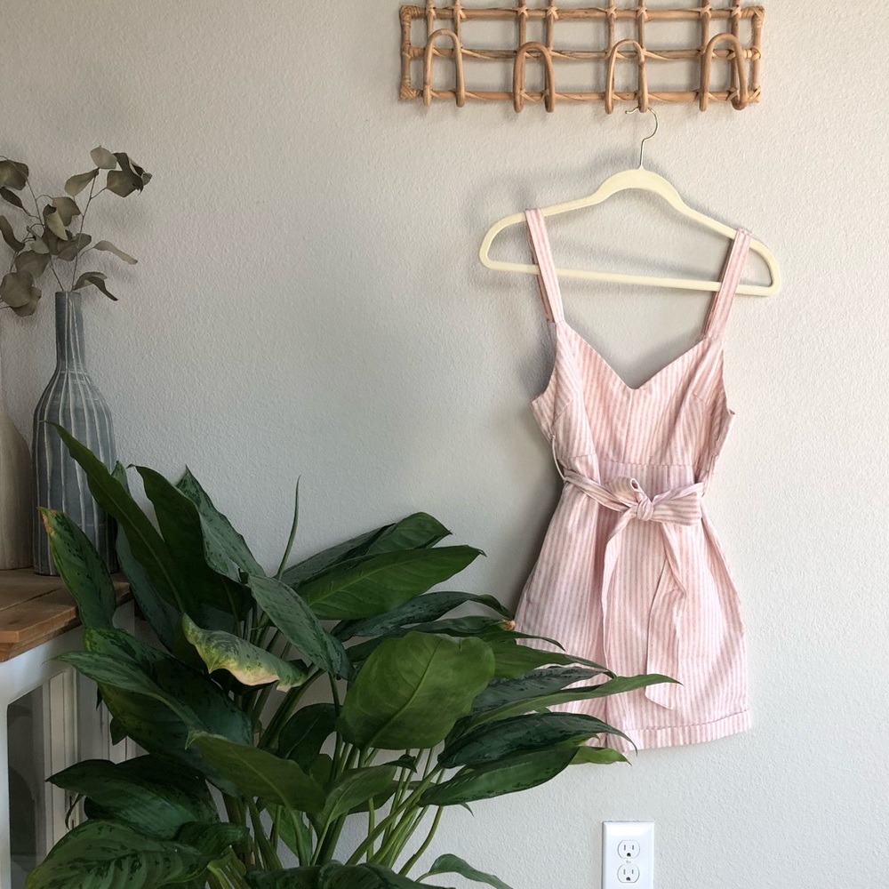 FLYNN SKYE Pink Pinstripe Romper